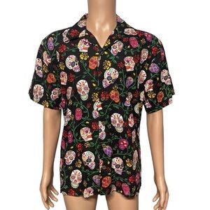 David Carey Originals Men’s Black M Sugar Skulls Day Of The Dead Button Up Shirt